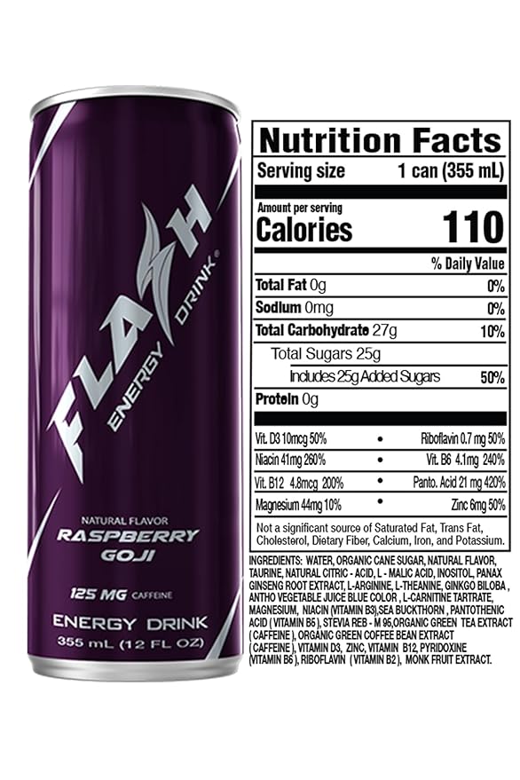 Flash Energy Drink | Elevate your Energy Focus and Performance | Natural | Non-GMO Vegan Gluten-Free Ingredients Organic Green Tea and Green Coffee Bean with 125 mg of Caffeine Enhanced with Es