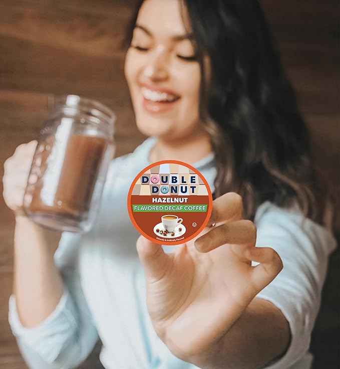 Double Donut Coffee Flavored Decaf Coffee Decaf Hazelnut Coffee Decaf Coffee Pods for Keurig K Cups Machines Medium Roast 80 Count (Pack of 1)