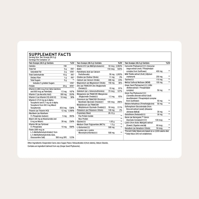THORNE - MediClear-SGS - Rice &amp Pea Protein Powder Supplement with Antioxidants &amp a Complete Multi-Vitamin &amp Mineral Profile - Daily Detox Support* - Vanilla - Third-Party Certified - 21 S