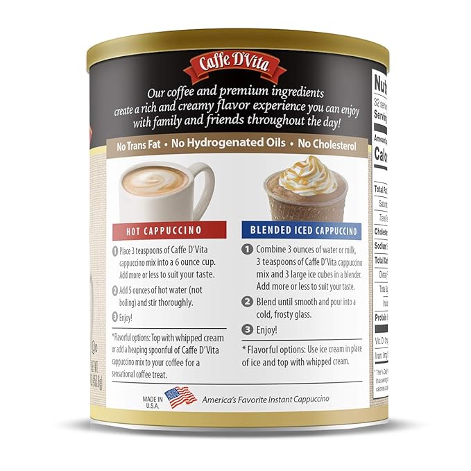 Caffe D'Vita White Chocolate Mix - Gluten Free No Cholesterol No Trans Fat 99% Caffeine Free Instant Coffee Mix - 96 Oz (Pack of 6)