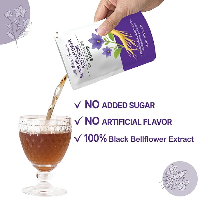Korean Black Bellflower Extract – Premium Root Juice for Lung &amp Throat Health 100% Korean-Grown Black Bellflower No Additives or Preservatives Daily Herbal Wellness Drink (30 Pouches)