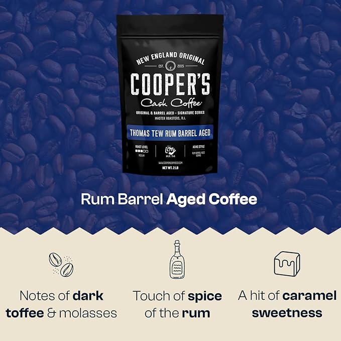 Rum Barrel Aged Coffee Single-Origin Rwandan Beans Aged in Rum Barrels Medium Roast Whole Bean 2 lb