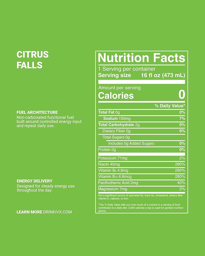 IV-X (IV-X - 12-Pack Citrus Falls 16oz Cans - Energy &amp Focus &amp No Artificial Colors - 200mg of Green Tea Caffeine Himalayan Salt &amp Utah Sea Minerals - Gluten-Free &amp Vegan Friendly)