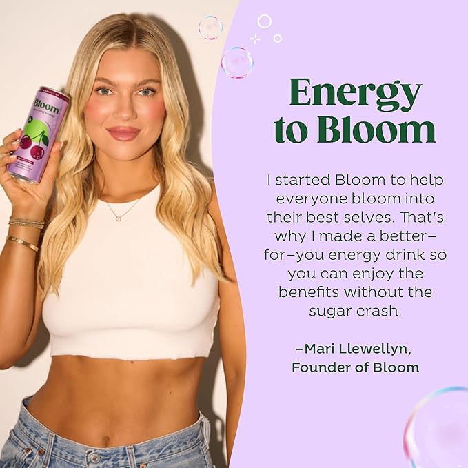 Bloom Nutrition Sparkling Energy Drink - Natural Caffeine Zero Sugar 180mg Caffeine - Antioxidant-Rich with Green Coffee Bean Green Tea Extract Prebiotics - Shirley Temple- 12oz 12 Pack