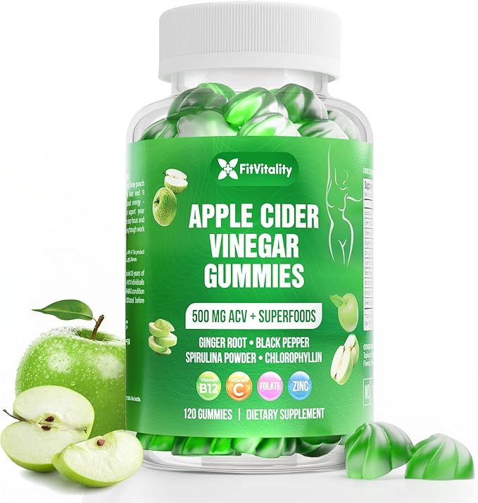120 Premium Apple Cider Vinegar (ACV) Gummies Formulated with Vitamin B12 Zinc Ginger &amp Vitamin C120 | Vegan - Gluten Free - Non GMO