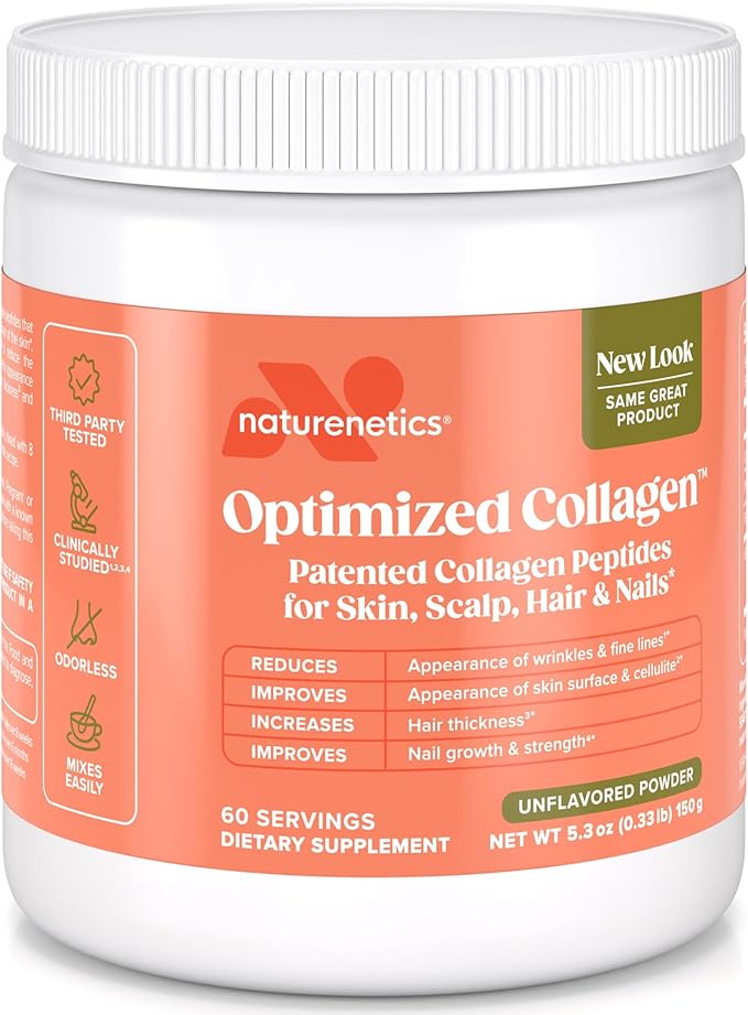 Naturenetics Hair Skin &amp Nails Collagen Peptides – Supports Skin Hydration &amp Hair Strength – Bioavailable Hydrolyzed Collagen – Unflavored Easy to Mix – Paleo &amp Keto-Friendly – 60 Servin