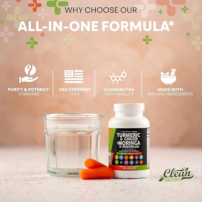 Turmeric Moringa Supplement | Ginger Boswellia Saffron - Supplement for Women and Men with Ceylon Cinnamon Tart Cherry Quercetin Garlic Nettle Holy Basil - 2Pack