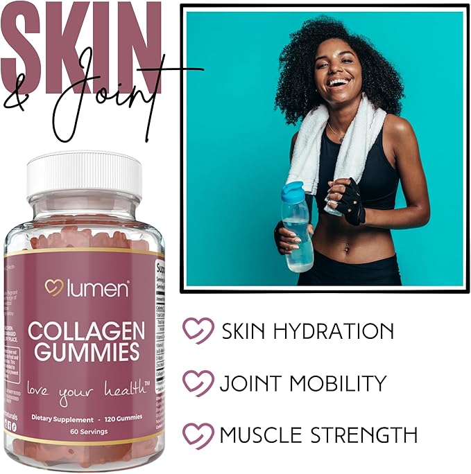Lumen Naturals Collagen Gummies for Women – Collagen Peptides with Vitamin C E Biotin and Zinc – 120 Gummies – 60 Servings – Supports Beauty and Skin Health