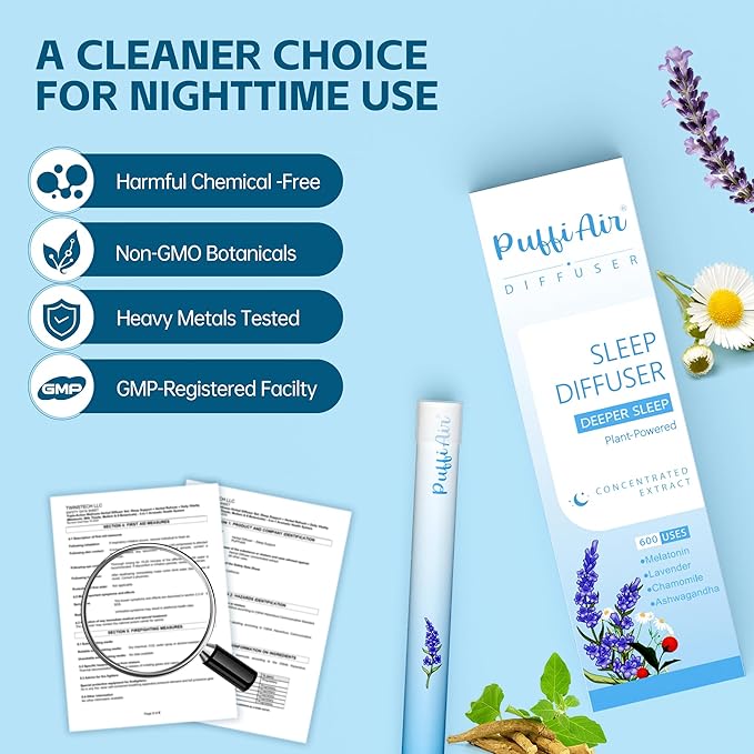 Herbal Diffuser Pen Sleep Diffuser with Melatonin Lavender Ashwagandha &amp Chamomile for Calming Support All Natural Swap - 600 Uses 2 Diffusers 1 Pack