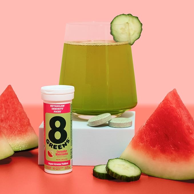 8Greens Supergreens Tablets | Superfood Tablet for Metabolism Immunity &amp Focus Daily Effervescent Tablets Organic: Aloe Vera Spirulina Chlorella Cucumber Watermelon 30 Servings