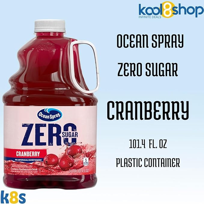 Ocean Spray Zero Sugar Cranberry Juice Drink 101.4 fl oz Plastic Bottles 2 Pack + 15 Sugarcane Disposable Straws by KOOL8SHOP Infinite Deals