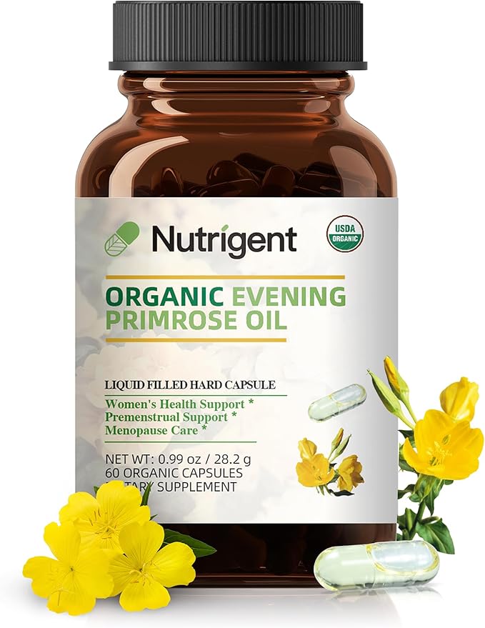 Organic Evening Primrose Oil Supplement 940 mg 100% Pure with 10% GLA High Absorption Liquid Organic Capsules Promotes Women's Health &amp Skin Health Cold Pressed 60 Count