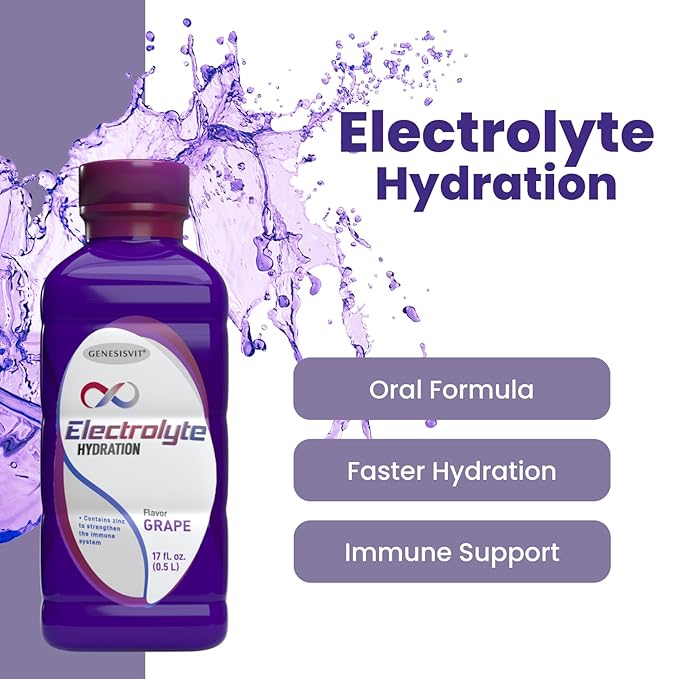 ALFA VITAMINS GenesisVit Electrolyte Hydration Solution Drink with Sodium Potassium &amp Chloride Supports Hydration &amp Immune Health Grape Flavor 12 Bottles 16.9 fl oz Each 12 Pack