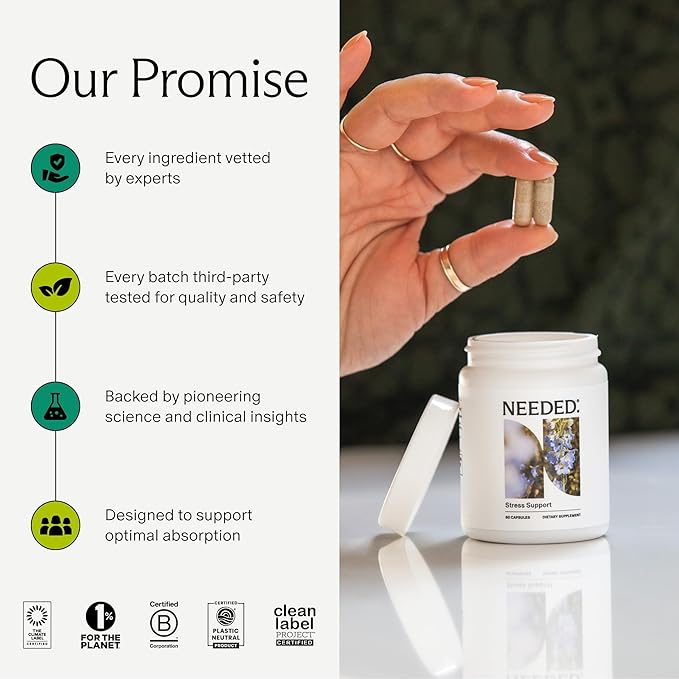 Needed. Stress Support - Herbal Blend Supporting Mood Energy and Hormone Balance for Women - Herbal Supplement of Shatavari Ashwagandha Rhodiola - Non-GMO - 30 Day Supply - 120 Capsules