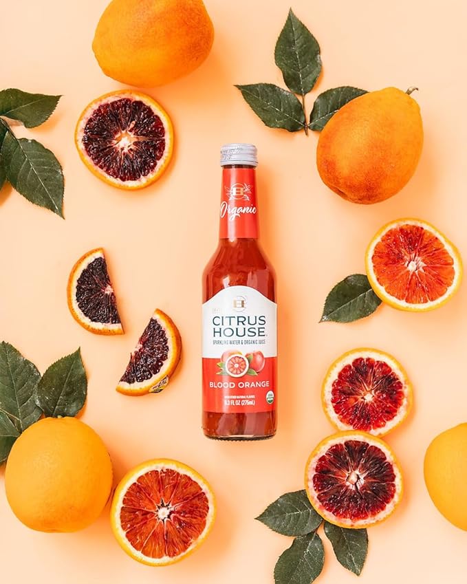 Citrus House Organic Sparkling Juice Blood Orange Modern Italian Soda No Added Sugar No Preservatives 9.3 Fl Oz Glass Bottle (Pack of 12)
