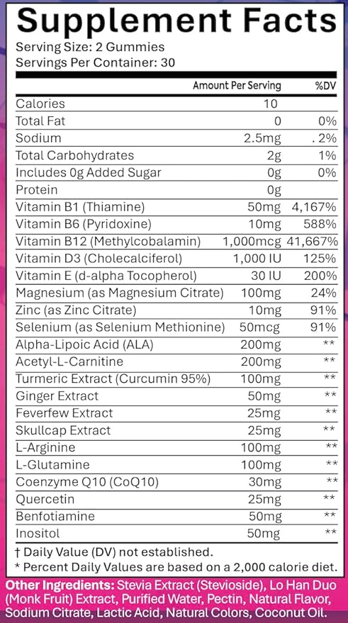 Sugar Free Neuropathy Support Gummies for Nerve – Enhanced Nerve Health Regeneration Cognitive Support with Vitamin B1 B6 B12 Magnesium ALA Turmeric CoQ10 &amp More
