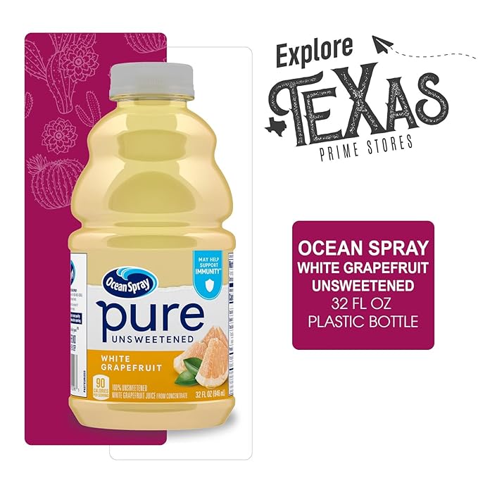 Ocean Spray - Lavinia Essentials Bundle: 4- Pack White Grapefruit Unsweetened 100% Pure Juice 32 Fl oz Plastic Bottles + 1 Utility Prop