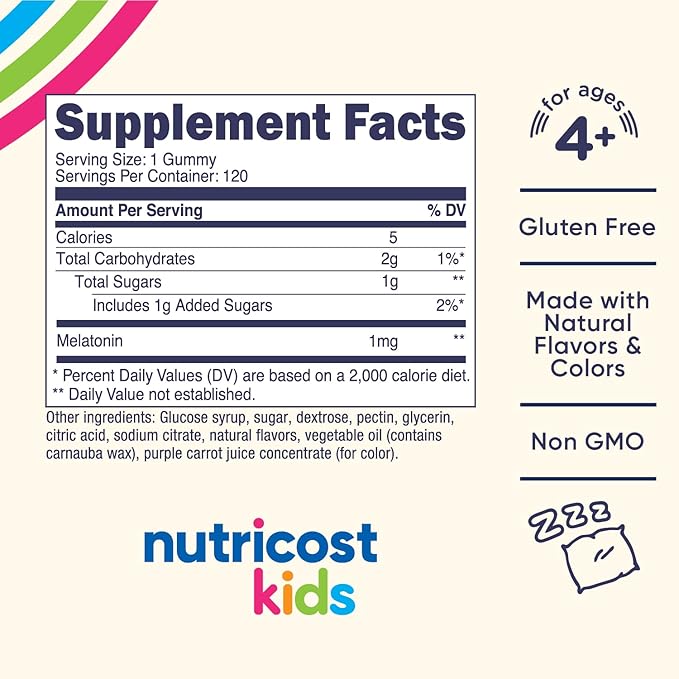 Nutricost Kids Melatonin Gummies 1mg 120 Gummies Strawberry Flavored (Pack of 2)