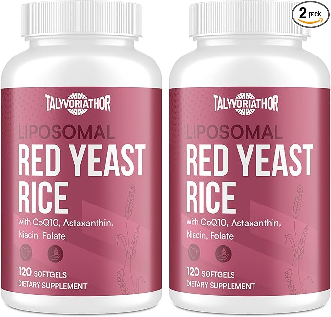 Liposomal Red Yeast Rice 1200mg with CoQ10 &amp Astaxanthin – Rice Yeast for Cholesterol Cardiovascular &amp Metabolic Support – High Absorption – Citrinin-Free 120 Softgels (2 Bottle)