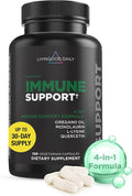 Livingood Daily Immune Support Supplement 4-in-1 Formula with Oregano Oil Monolaurin L Lysine &amp Quercetin Gut &amp Digestive Health Gluten Free Vegan Non GMO Allergen Free 120 Capsules