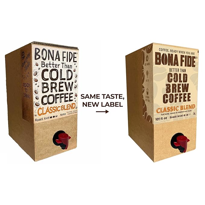 Better Than Cold Brew Coffee - Classic Blend 3L (101 Fl Oz) Bag in Box with Tap | Medium Roast Full-Bodied Flavor | Eco-Friendly Packaging