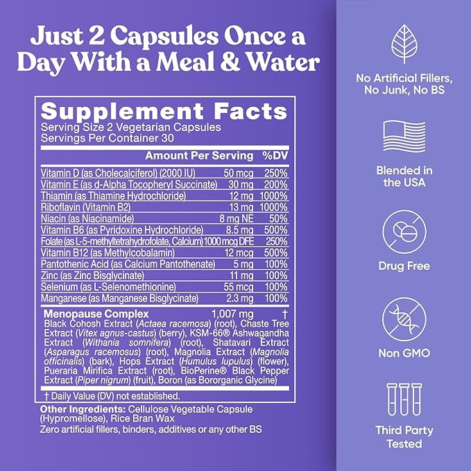 Staying Cool Menopause Supplements for Women – Hormonal Hot Flash Relief Weight Support &amp Night Sweats – Vitex Chaste Tree &amp Black Cohosh – 60 Vegetarian Soft Capsules