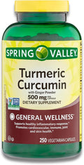 KP+ Turmeric Curcumin with Ginger Powder 500 mg | 250 Veg Capsules | Pack of 1