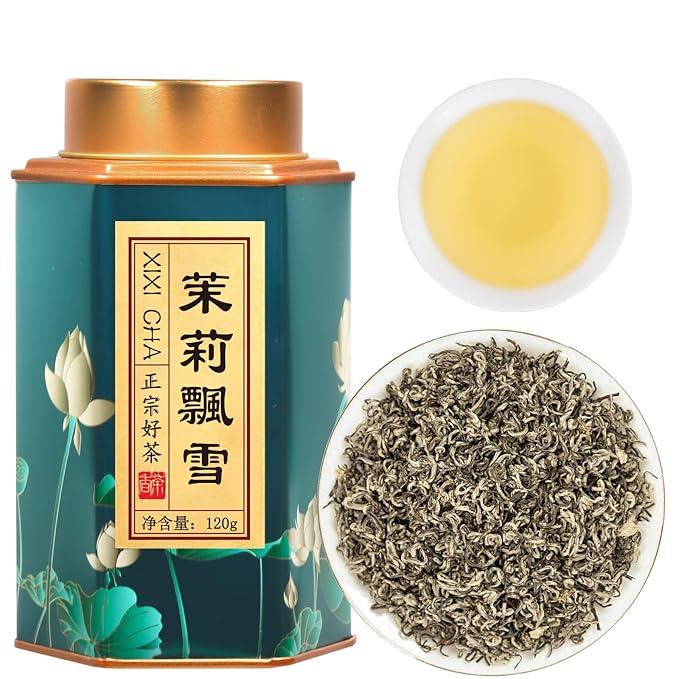 XIXICHA Jasmine Tea Loose Leaf Grade AAA Chinese Jasmine Green Tea Loose Leaf Natural Aroma and Sweet Taste （96 cups）茉莉花茶 茶叶 茉莉飘雪 绿茶 4.23oz/120g