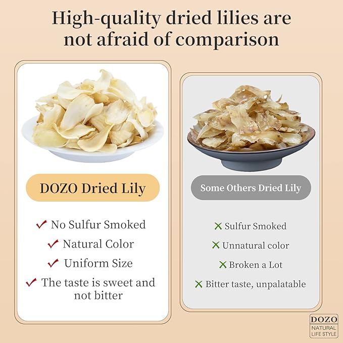 DOZO Dried Lily Bulb Dried Lily Bai He 10.58oz/300g Loose Edible Lily Bulbs Non-sulfur Health Food Making Porridge 百合干 龙牙百合 天然食用百合