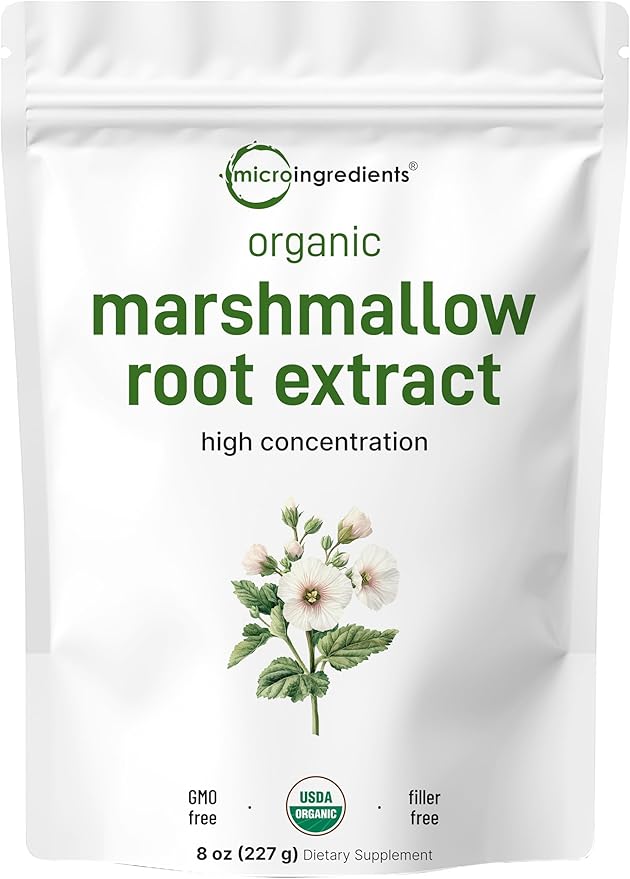 Micro Ingredients Organic Marshmallow Root Powder 8 Ounce Filler Free and Traditionally Used Supports Digestive Gastrointestinal Health Non-Irradiated and No GMOs Vegan Friendly