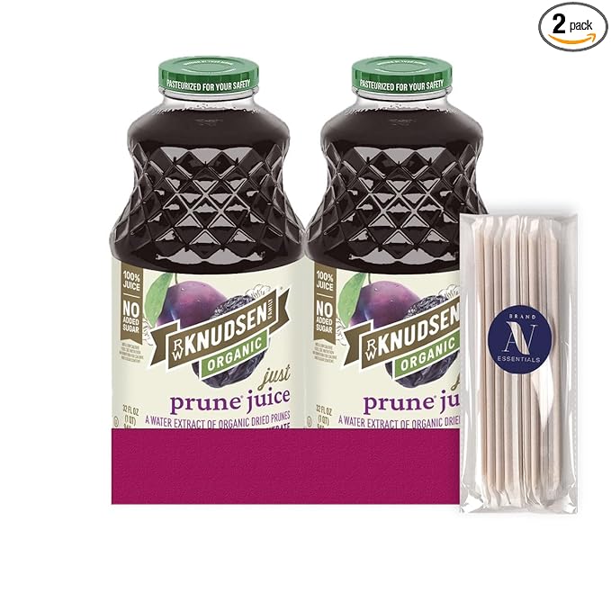 R.W. Knudsen Organic 2-Pack Organic Just Prune Fruit Juice 100% USDA 32 fl oz Glass Bottle + 1 Utility Freebie by Lavinia