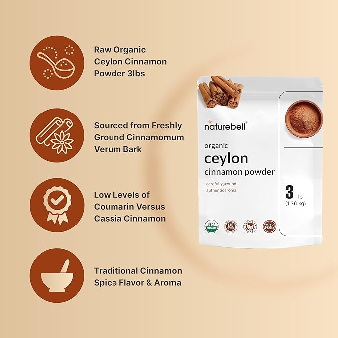Organic Ceylon Cinnamon Powder 3lbs | True Sri Lanka Bark Source – Freshly Ground Sticks – Raw Cinnamon Spice Flavor &amp Aroma – Non-GMO Filler Free No Gluten