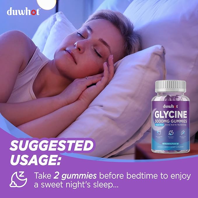 Glycine Gummies 3g(3000 mg) Glycine Supplements for Sleep Detox Relax Nerve Support Blueberry Flavor Sugar-Free Vegan Non-GMO Gluten-Free 120 Ct.
