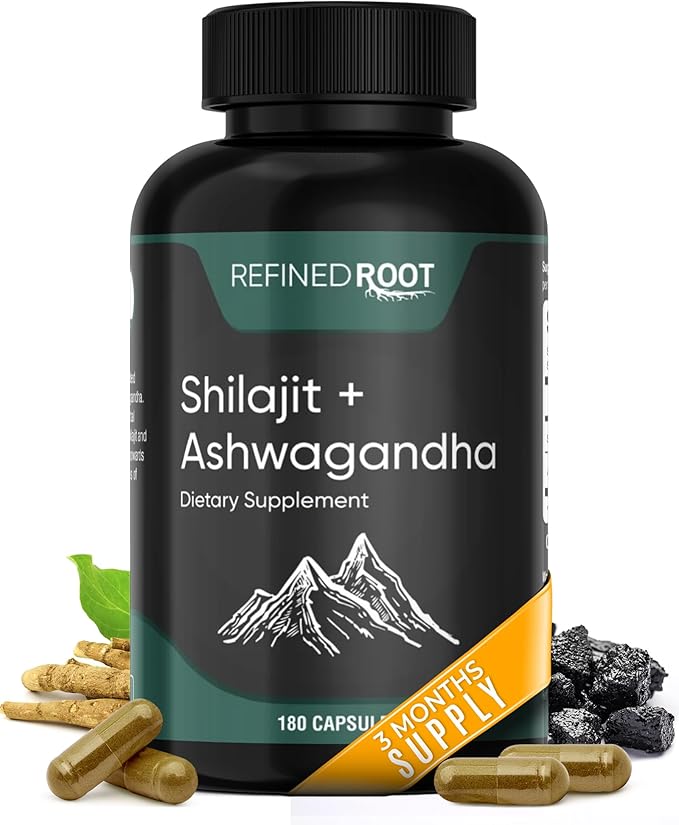 Shilajit for Men 1000mg &amp Ashwagandha Supplements 500mg (180 Capsules) - (20% Fulvic Acid Supplement) - Shilajit for Women