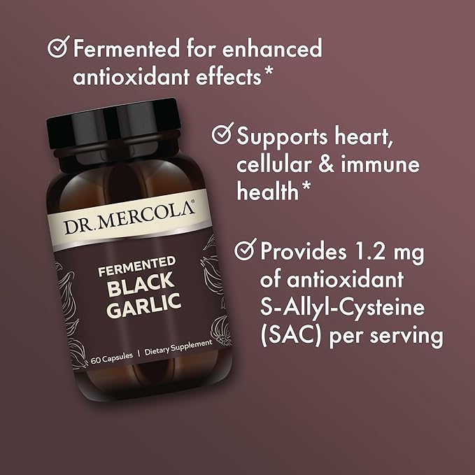 Dr. Mercola Fermented Black Garlic 90 Servings (180 Capsules) Dietary Supplement Supports Immune Health Non-GMO