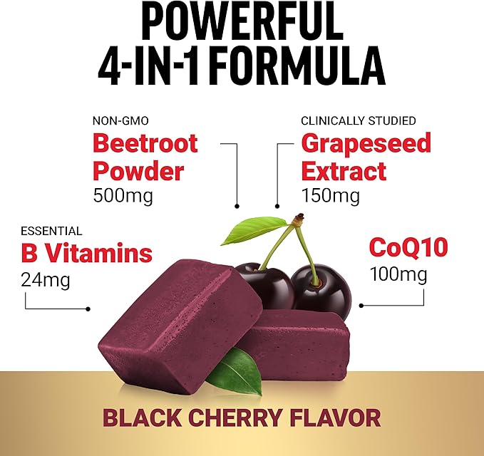 Force Factor Total Beets Ultimate Heart Health Chews for Blood Pressure Supportwith Beetroot PowderCoQ10B Vitamins &amp Grapeseed Extract for Blood Flow &amp EnergyBlack Cherry60 Soft Chews(Pa