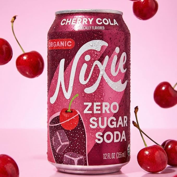 Nixie Organic Zero Sugar Soda NEW Cherry Cola Healthy Soda Pop Non-GMO 0 Sugar 0 Calories 40mg Caffeine 12oz Cans (12 Pack)