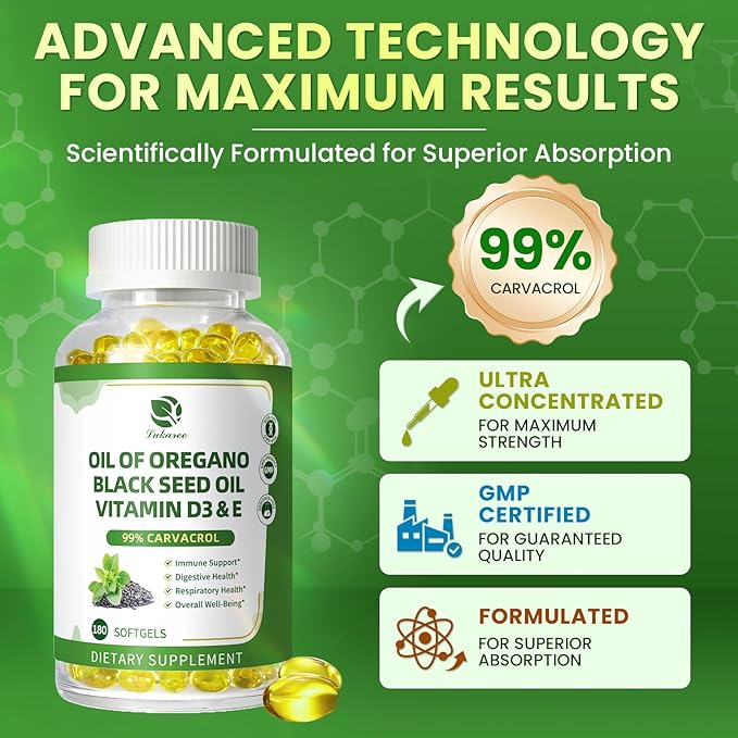Lukaree Organic Oregano Oil Capsules with Black Seed Oil Ultra-Concentrated 99% Carvacrol 5-in-1 with Vitamin D3 E Black Pepper Immune Respiratory Digestive &amp Antioxidant* 180 Softgels 2 Pa
