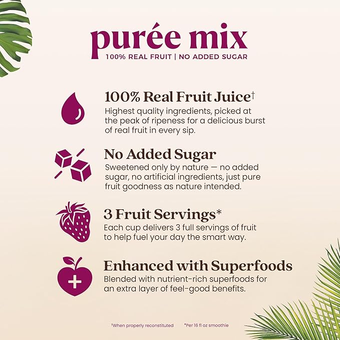 Smartfruit Tropical Harmony + Aloe – 100% Real Fruit Purée with Pineapple Passion Fruit Papaya &amp Guava – Great for Smoothies Juice Yogurt Cocktails Teas &amp More – High in Vitamin A &amp
