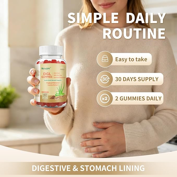 DGL Gummies | Deglycyrrhizinated Licorice Root Extract Quercetin Aloe Vera Anise Seed Powder | Gut Health Stomach Soothe Gerd Support Digestive Comfort | Gluten Free 60 ct(Strawberry Flavor)