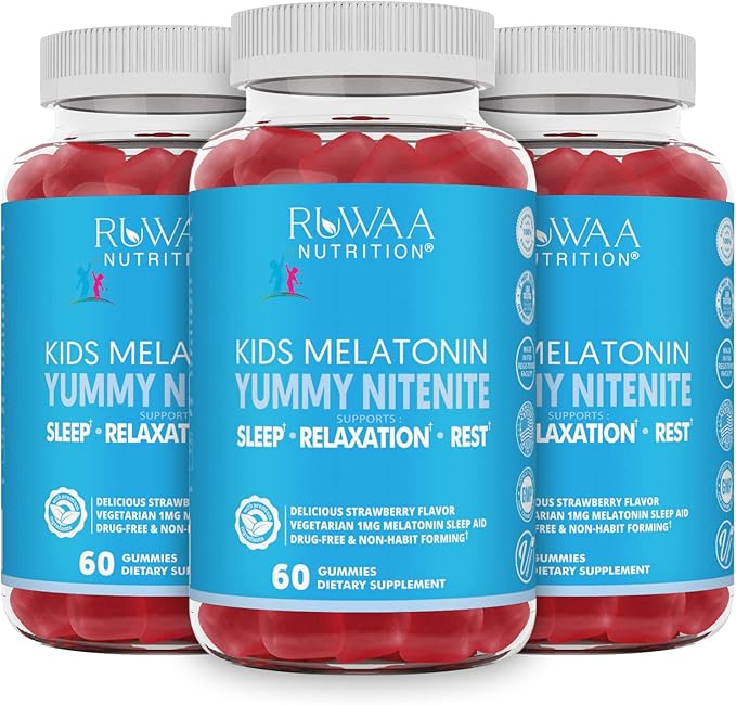 Melatonin 1mg Gummies for Kids Safe Drug-Free &amp Effective Natural Sleep Aid Supplement for Children. Kids 1mg Melatonin Gummy Gluten-Free Vegetarian Restful Sleep Products for Ages 4+. 180ct (3