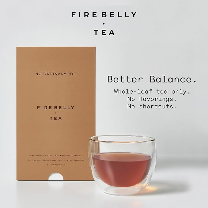 Firebelly Tea No Ordinary Joe Organic Yerba Mate Loose Leaf Tea with Cocoa and Roasted Chicory Coffee Alternative Herbal Tea Smooth Energy Bold Flavor 3.5 oz Pack of 1