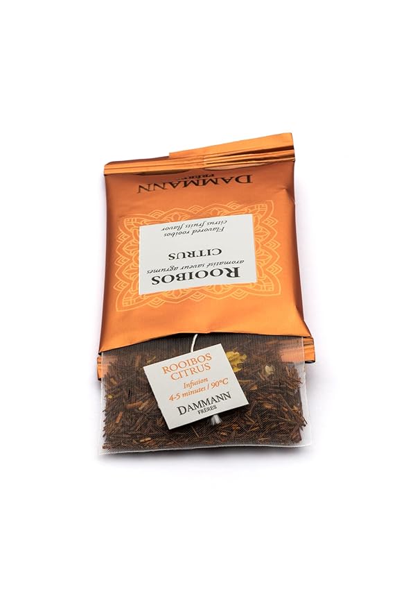 Dammann Freres Sachets Rooibos Citrus Tea Bags Premium Gourmet Notes of Lemon Clementine and Orange Tea Individually Wrapped 24 Count (Single Pack)