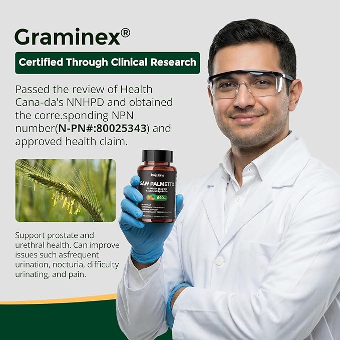 Saw Palmetto for Men Prostate Health Supplement Pharmaceutical Grade - DHT Blocker - Graminex | Pumpkin Seed Oil | Nettle Supports Urinary Function &amp Hair Loss Prevention 60 softgels
