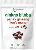 Micro Ingredients ﻿﻿Ginkgo Biloba &amp Ginseng 400 Softgels | 6 Month Supply | Triple Strength Ginko Biloba &amp Lions Mane Supplement