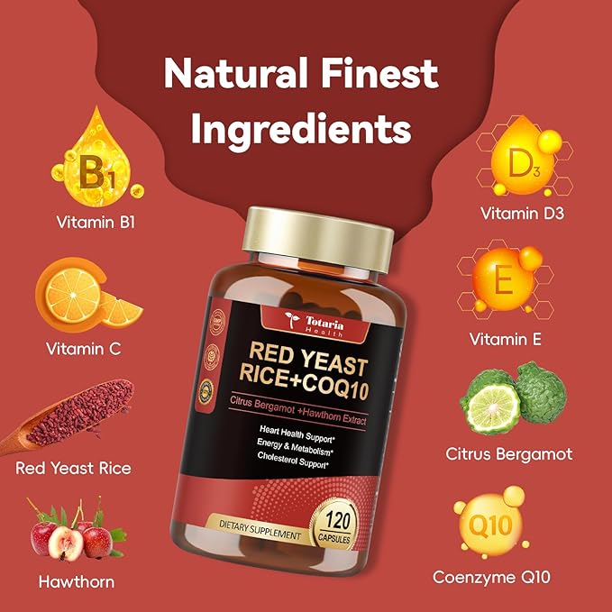 (2 Packs) Red Yeast Rice with CoQ10 Supplement - Citrinin Free Red Yeast Rice 2000 mg Capsules with CoQ10 100mg Plus Citrus Bergamot - Niacin-Free Cholesterol &amp Energy Supplement 3rd-Party Teste