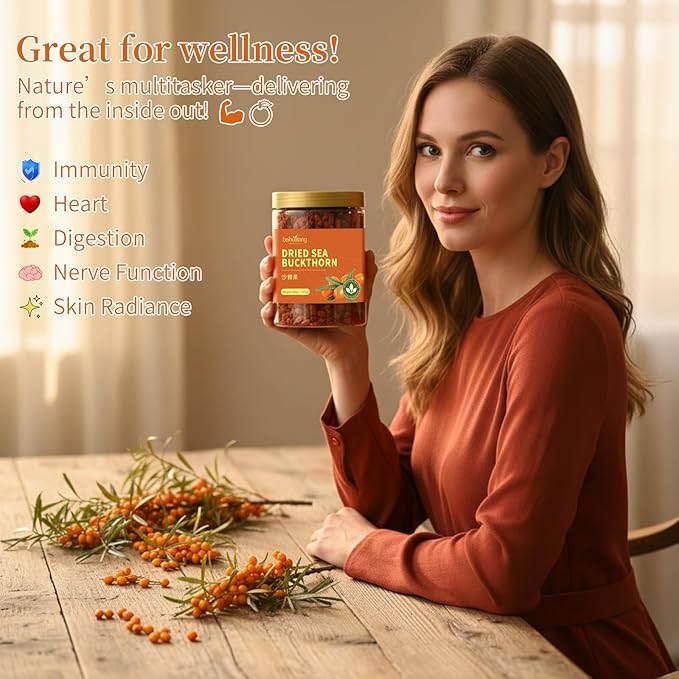 Baihuatang Dried Sea Buckthorn Berries 7.05oz/200g No AdditivesTart &amp Tangy Flavor Premium Hand-Picked Whole Fruits Sea Buckthorn Tea 沙棘