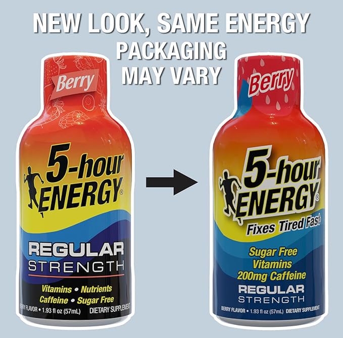 5-hour ENERGY Regular Strength Energy Shot 1.93oz 20-Pack – Sugar Free Caffeine Energy Booster with B-Vitamins &amp Amino Acids – Zero Calorie (20 Bottles – Single Flavor Berry Regular Strength)