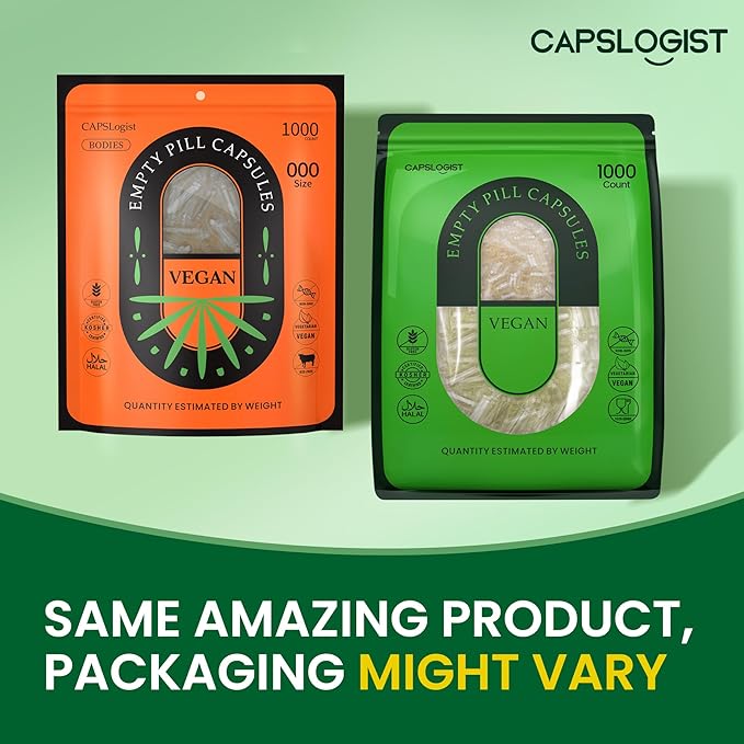 000 Capsules Separated 1000 Count Premium Vegan Empty Capsules Size 000 Separated in 2 Bags Clear Pill Capsule for DIY Supplement Filling