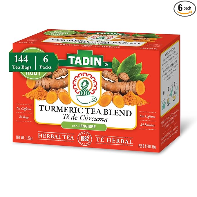 Tadin Turmeric Tea Blend Herbal Tea Caffeine Free Tea Decaf Tea Tea Packets for Hot Tea 24 Tea Bags Per Box Pack of 6